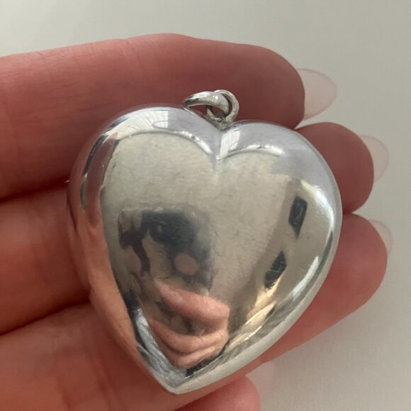 Vintage 925 Sterling Silver pendant Puffy Heart - Picture 1 of 6